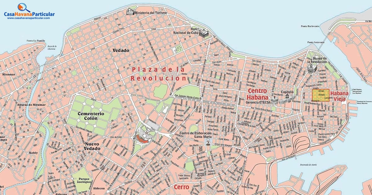 götunni kort af gamla Havana Kúbu